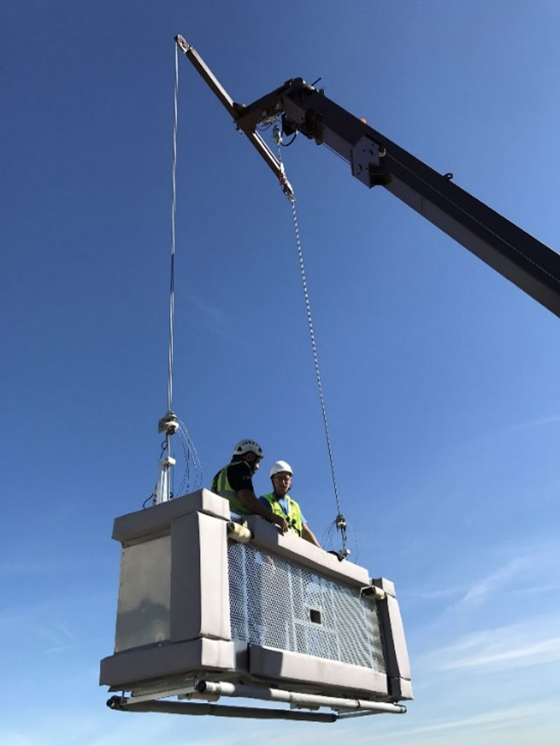 protective buffers for office block maintenance cradle